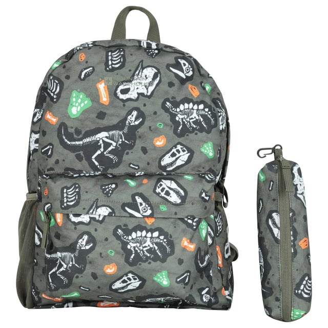 100% Polyester. Capacity: 15L. Pockets: Front Pocket, 2 Mesh Pockets. Compartments: 1 Main Compartment. Adjustable Straps, Carry Handle, Mesh Bottle Holder, Padded Back Panel. Breathable, Fade Resistant, Soft. Design: Dinosaur Skeleton, Logo, Printed.