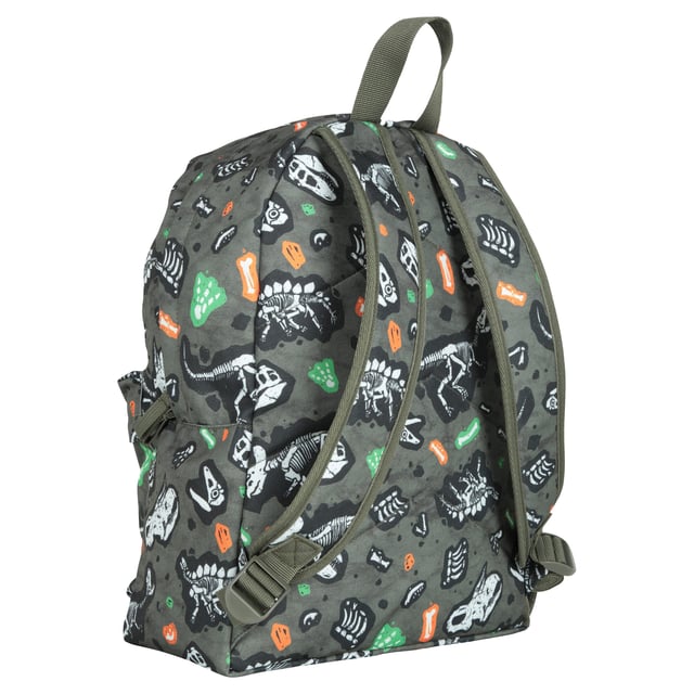 100% Polyester. Capacity: 15L. Pockets: Front Pocket, 2 Mesh Pockets. Compartments: 1 Main Compartment. Adjustable Straps, Carry Handle, Mesh Bottle Holder, Padded Back Panel. Breathable, Fade Resistant, Soft. Design: Dinosaur Skeleton, Logo, Printed.