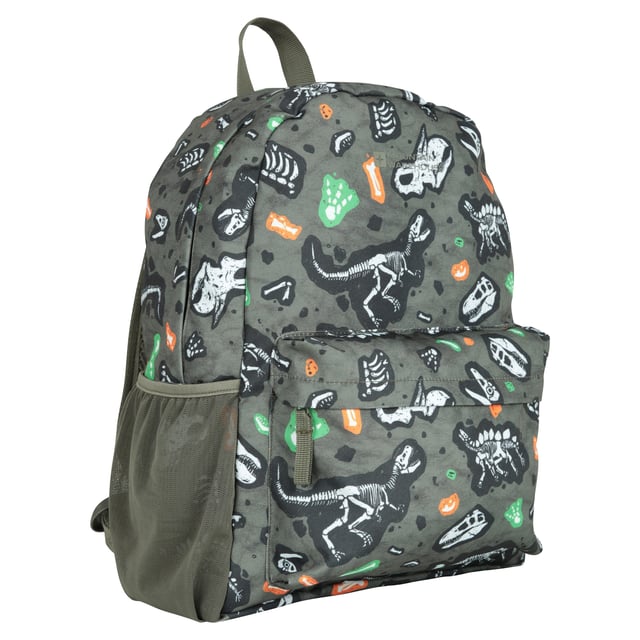100% Polyester. Capacity: 15L. Pockets: Front Pocket, 2 Mesh Pockets. Compartments: 1 Main Compartment. Adjustable Straps, Carry Handle, Mesh Bottle Holder, Padded Back Panel. Breathable, Fade Resistant, Soft. Design: Dinosaur Skeleton, Logo, Printed.