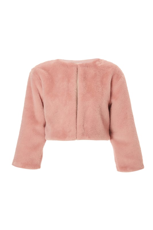 - Faux fur - Cropped fit - Long sleeves - Cape style - Hook and eye closure