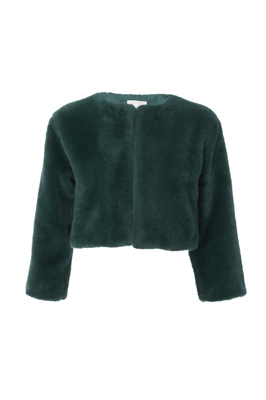 - Faux fur finish - Cropped sleeves - Hook and eye closure - Cropped fit - Cape style - Always check the wash care label - Cool hand wash with mild detergent