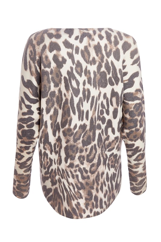 - Knit finish - Leopard print - Batwing sleeves - Longline - Relaxed fit - Model height: 5'9" - Model wears uk 8 / us 4 / eur 36 - Always check the care wash label - Cool hand wash with mild detergent
