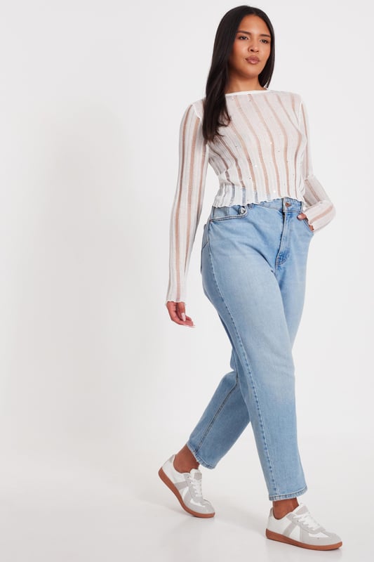 - Knitted finish - Round neckline - Diamante detail - Long sleeves - Model height: 5'9" - Model wears uk 8 / us 4 / eur 36 - Always check the wash care label - Cool hand wash with mild detergent