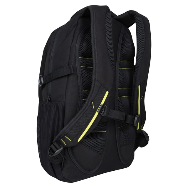 100% Polyester. Length: 43cm. Width: 28cm. Height: 13.5cm. Capacity: 18L. Pockets: Bottle, Padded Laptop Pocket. Compartments: 2 Main Compartments, Zipped. 2 x Padded Handles, Adjustable Shoulder Strap, Cabin Friendly, Padded Back, Sternum strap. Fabric Technology: Breathable, Soft.
