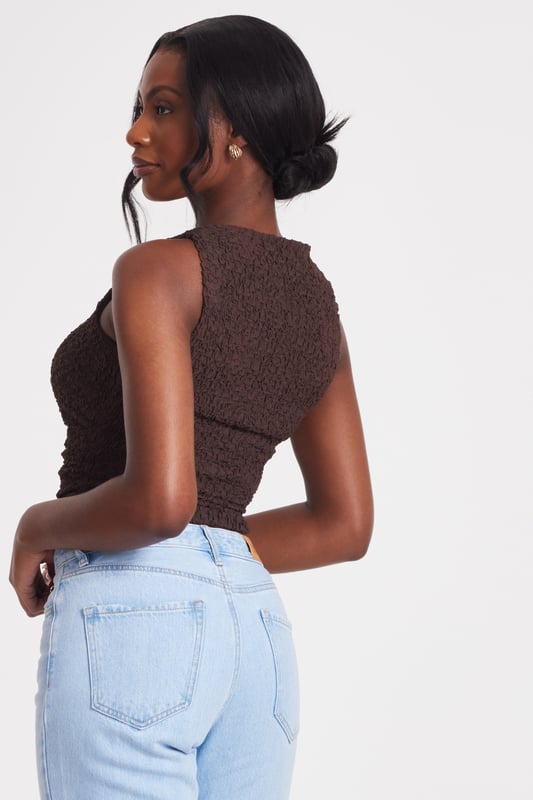 - Textured mesh finish - High neck - Twist detail - Longline fit - Model height: 5'8" - Model wears uk 8 / us 4 / eur 36 - Always check the wash care label - Cool hand wash with mild detergent