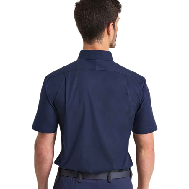 72% Mercerised Cotton, 25% Organic Cotton, 3% Elastane. Fabric: Oxford Cloth, Soft Touch. Design: Plain. Fastening: Button. Neckline: Button-Down. Hem: Curved. Sleeve-Type: Short-Sleeved. Fabric Technology: Stretch. Back Yoke, Pleated Back. 135gsm. Sustainability: Amfori, BSCI, Organic Cotton, Sedex, WRAP Certified.