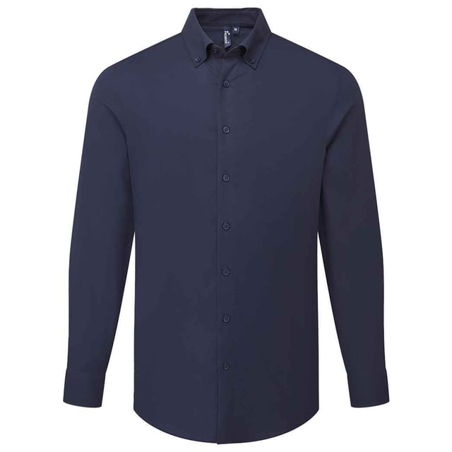 72% Mercerised Cotton, 25% Organic Cotton, 3% Elastane. Fabric: Oxford Cloth, Soft Touch. Design: Plain. Fastening: Button. Neckline: Button-Down. Hem: Curved. Cuff: Double Button, Gauntlet. Sleeve-Type: Long-Sleeved. Fabric Technology: Stretch. Back Yoke, Pleated Back. 135gsm. Sustainability: Amfori, BSCI, Organic Cotton, Sedex, WRAP Certified.