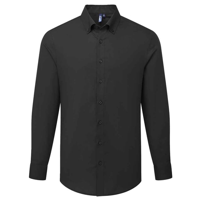 72% Mercerised Cotton, 25% Organic Cotton, 3% Elastane. Fabric: Oxford Cloth, Soft Touch. Design: Plain. Fastening: Button. Neckline: Button-Down. Hem: Curved. Cuff: Double Button, Gauntlet. Sleeve-Type: Long-Sleeved. Fabric Technology: Stretch. Back Yoke, Pleated Back. 135gsm. Sustainability: Amfori, BSCI, Organic Cotton, Sedex, WRAP Certified.