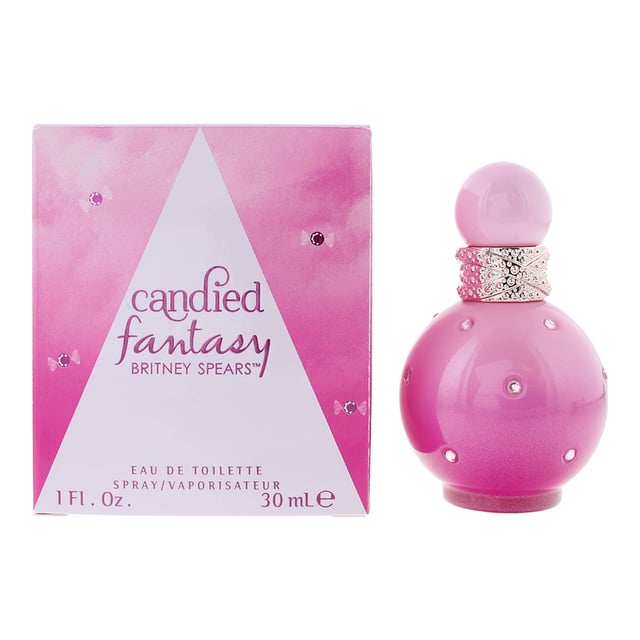 Britney Spears Fantasy Candied is a Floral Fruity Gourmand fragrance for women, launched in 2024. This scent opens with a fun and nostalgic blend of Bubble Gum, juicy Strawberry, and zesty Orange, creating a bright and cheerful introduction. The heart blooms with exotic Hibiscus, elegant Jasmine Sambac, and delicate Lily of the Valley, adding a fresh and floral touch. As it settles, the fragrance reveals a decadent base of Cupcake, soft Musk, and creamy Sandalwood, leaving a warm and irresistible trail. Perfect for those who love a fun, sweet, and feminine fragrance with a gourmand twist.