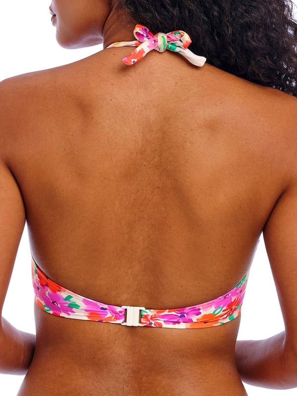 Freya Summer Soul Halterneck Bikini Top. In a floral print with a plunge neckline, fixed halter tie straps and powernet lined underwired cups for shaping and support. This product is recommended as hand wash only.
