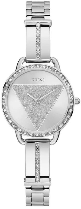 This Guess Tri Bellini Analogue Watch for Women is the perfect timepiece to wear or to gift. It's Silver 30 mm Round case combined with the comfortable Silver Stainless steel watch band will ensure you enjoy this stunning timepiece without any compromise. Operated by a high quality Quartz movement and water resistant to 3 bars, your watch will keep ticking. This fashionable and classic watch matches any outfit at any occasion,it adds style to your life . High quality 19 cm length and 12 mm width Silver Stainless steel strap with a Magnetic Clasp Case diameter: 30 mm,case thickness: 9 mm, case colour: Silver and dial colour: Silver