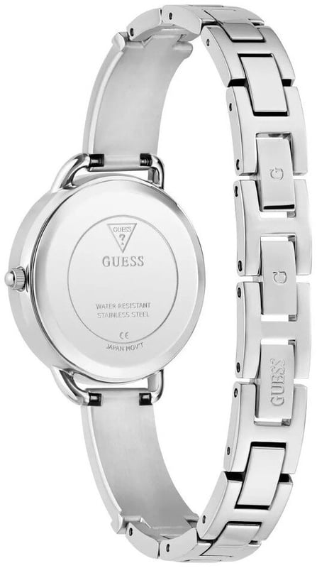 This Guess Tri Bellini Analogue Watch for Women is the perfect timepiece to wear or to gift. It's Silver 30 mm Round case combined with the comfortable Silver Stainless steel watch band will ensure you enjoy this stunning timepiece without any compromise. Operated by a high quality Quartz movement and water resistant to 3 bars, your watch will keep ticking. This fashionable and classic watch matches any outfit at any occasion,it adds style to your life . High quality 19 cm length and 12 mm width Silver Stainless steel strap with a Magnetic Clasp Case diameter: 30 mm,case thickness: 9 mm, case colour: Silver and dial colour: Silver