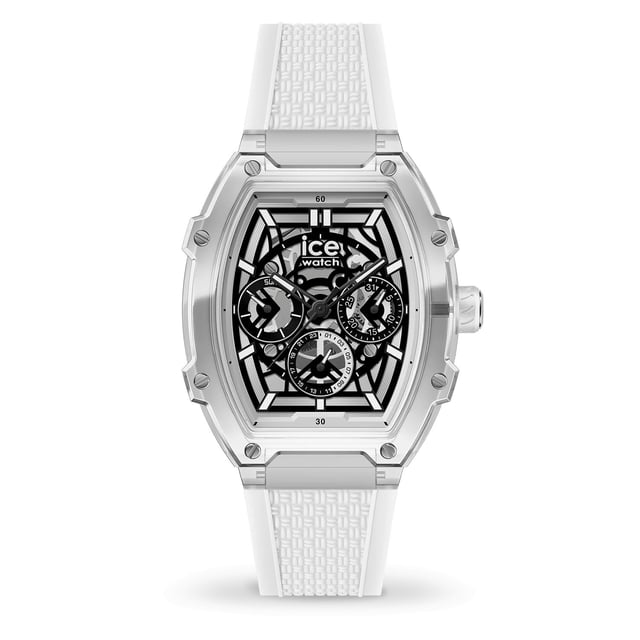 Ice Watch Ice Boliday - Clear White Skel Unisex's White Watch 024289 This Ice Watch Ice Boliday - Clear White Skel Multi Dial Watch for Unisex is the perfect timepiece to wear or to gift. It's Transparent Tonneau case combined with the comfortable White Silicone watch band will ensure you enjoy this stunning timepiece without any compromise. Operated by a high quality Quartz movement and water resistant to 3 bars, your watch will keep ticking. Opt for pure elegance with the ICE boliday clear white skeleton. This Multi Dial watch has a Calendar function: Day-Date as well as 24-hour Display High quality 20 cm length and 21 mm width White Silicone strap with a Buckle Case measurement: 40 X 48 mm,case thickness: 13 mm, case colour: Transparent and dial colour: Multicolour
