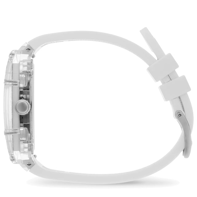 Ice Watch Ice Boliday - Clear White Skel Unisex's White Watch 024289 This Ice Watch Ice Boliday - Clear White Skel Multi Dial Watch for Unisex is the perfect timepiece to wear or to gift. It's Transparent Tonneau case combined with the comfortable White Silicone watch band will ensure you enjoy this stunning timepiece without any compromise. Operated by a high quality Quartz movement and water resistant to 3 bars, your watch will keep ticking. Opt for pure elegance with the ICE boliday clear white skeleton. This Multi Dial watch has a Calendar function: Day-Date as well as 24-hour Display High quality 20 cm length and 21 mm width White Silicone strap with a Buckle Case measurement: 40 X 48 mm,case thickness: 13 mm, case colour: Transparent and dial colour: Multicolour