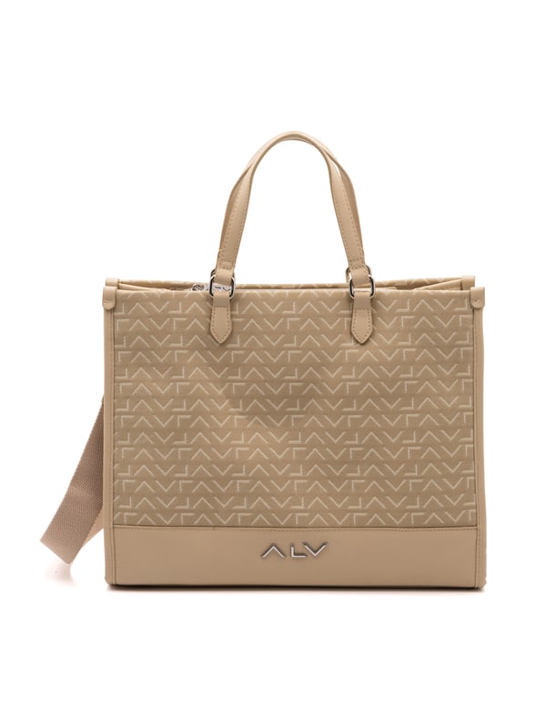 Damen-Shopper-Tasche mit Reißverschluss. zwei Reißverschluss- und zwei offene Innentaschen. fehlende Außentaschen. verstellbarer und abnehmbarer Schultergurt aus Stoff. im Ledergriff. ein Innenfach.  Außenmaterial: Innenmaterial: 100 % Polyester. Maße: 36x30x16 cm. Modeprodukt