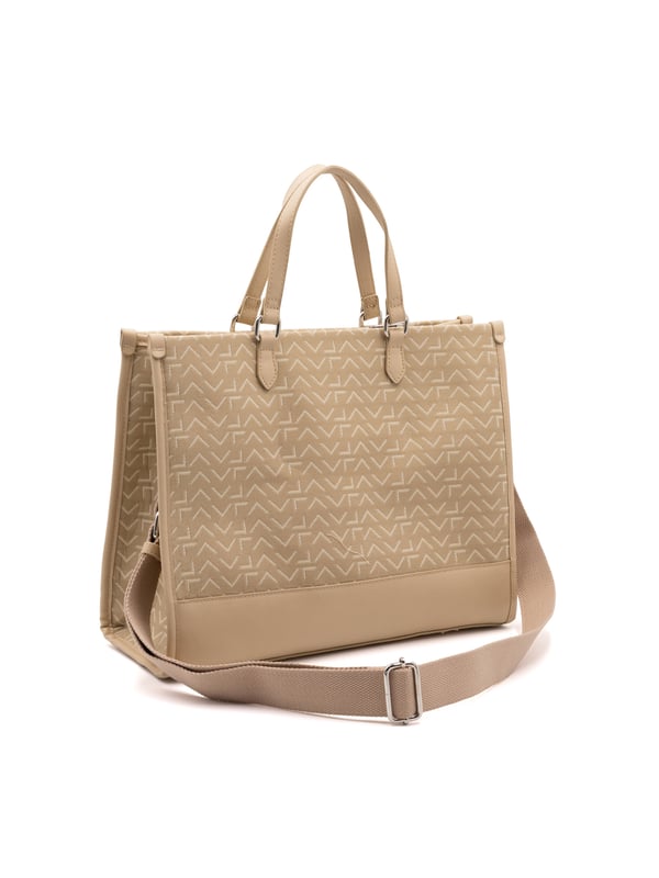 Damen-Shopper-Tasche mit Reißverschluss. zwei Reißverschluss- und zwei offene Innentaschen. fehlende Außentaschen. verstellbarer und abnehmbarer Schultergurt aus Stoff. im Ledergriff. ein Innenfach.  Außenmaterial: Innenmaterial: 100 % Polyester. Maße: 36x30x16 cm. Modeprodukt