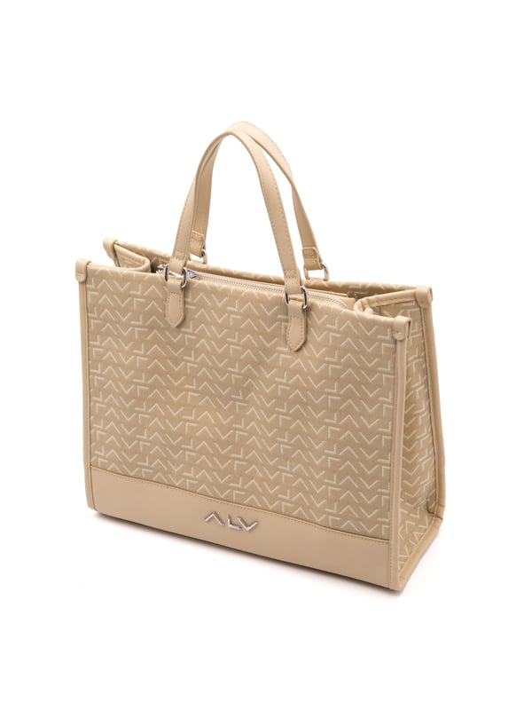 Damen-Shopper-Tasche mit Reißverschluss. zwei Reißverschluss- und zwei offene Innentaschen. fehlende Außentaschen. verstellbarer und abnehmbarer Schultergurt aus Stoff. im Ledergriff. ein Innenfach.  Außenmaterial: Innenmaterial: 100 % Polyester. Maße: 36x30x16 cm. Modeprodukt
