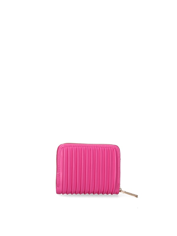 Cartera de mujer. El cierre es con cremallera. Los bolsillos internos son tarjeteros para billetes y monedas. Los bolsillos externos están ausentes. Falta la correa para el hombro. Falta el mango. Hay un compartimento interno. El material externo es 100%PU. Internamente es 100% Poliéster. Medidas: 13x10x3 cm. Producto de moda