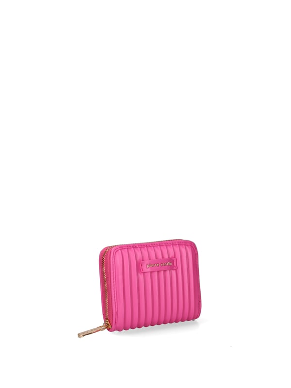 Cartera de mujer. El cierre es con cremallera. Los bolsillos internos son tarjeteros para billetes y monedas. Los bolsillos externos están ausentes. Falta la correa para el hombro. Falta el mango. Hay un compartimento interno. El material externo es 100%PU. Internamente es 100% Poliéster. Medidas: 13x10x3 cm. Producto de moda