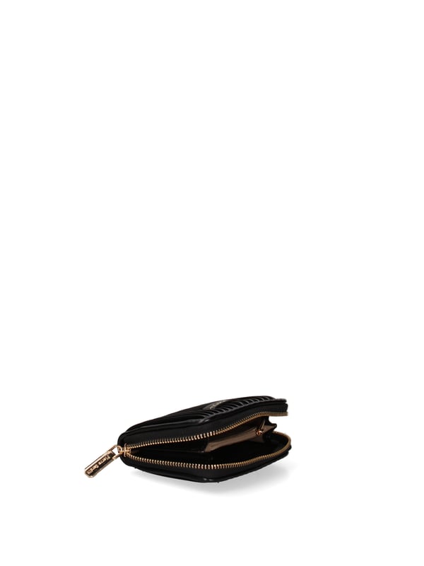 Cartera de mujer. El cierre es con cremallera. Los bolsillos internos son tarjeteros para billetes y monedas. Los bolsillos externos están ausentes. Falta la correa para el hombro. Falta el mango. Hay un compartimento interno. El material externo es 100%PU. Internamente es 100% Poliéster. Medidas: 13x10x3 cm. Producto de moda