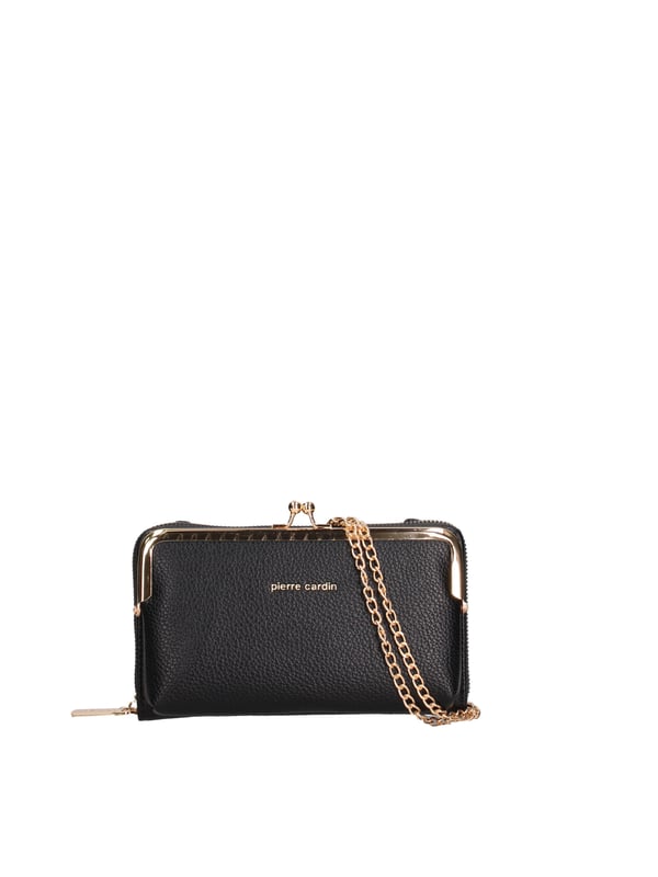 Cartera de mujer. El cierre es con cremallera. Los bolsillos internos tienen cremallera y tarjetero. Los bolsillos externos están ausentes. La bandolera es extraíble en cadena. Falta el mango. Hay dos compartimentos internos. El material externo es 100%PU. Internamente es 100% Poliéster. Medidas: 19x11x4 cm. Producto de moda