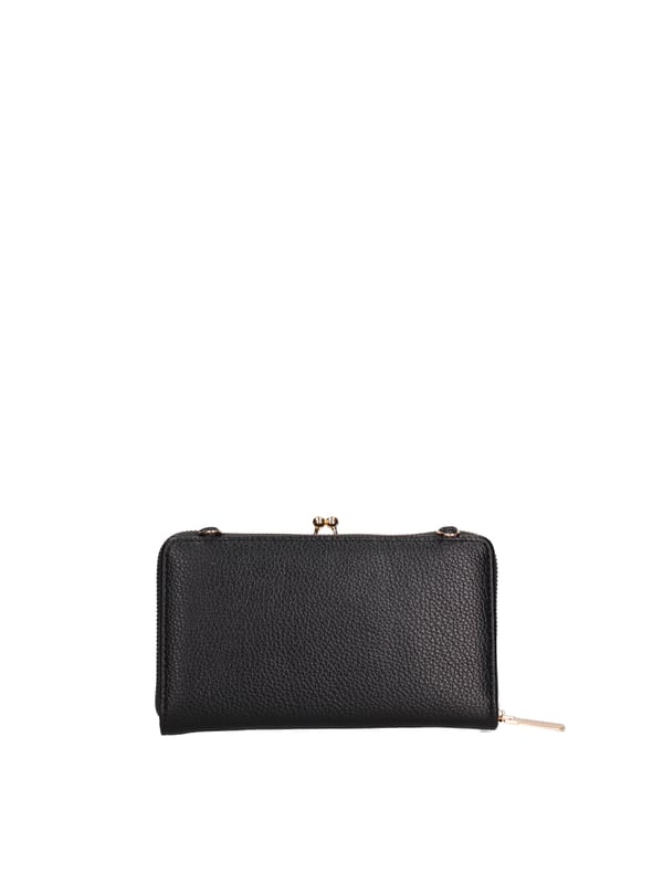 Cartera de mujer. El cierre es con cremallera. Los bolsillos internos tienen cremallera y tarjetero. Los bolsillos externos están ausentes. La bandolera es extraíble en cadena. Falta el mango. Hay dos compartimentos internos. El material externo es 100%PU. Internamente es 100% Poliéster. Medidas: 19x11x4 cm. Producto de moda