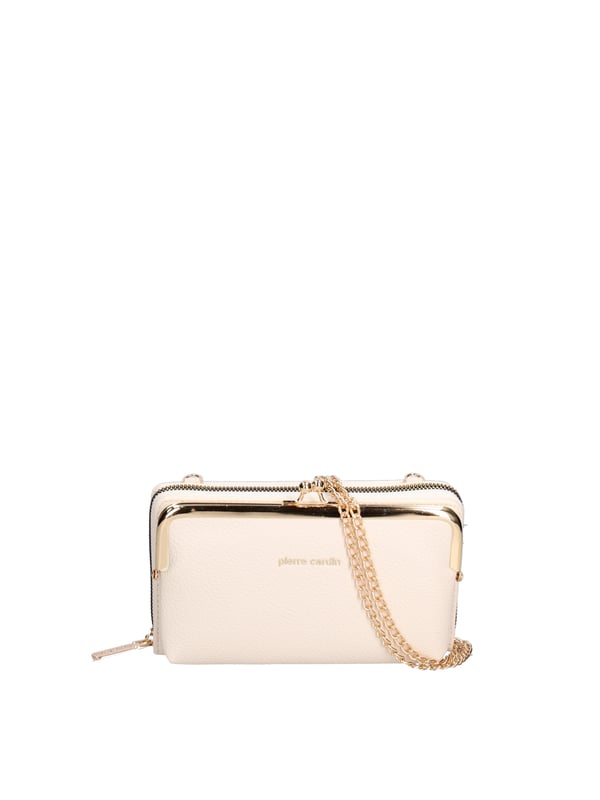 Cartera de mujer. El cierre es con cremallera. Los bolsillos internos tienen cremallera y tarjetero. Los bolsillos externos están ausentes. La bandolera es extraíble en cadena. Falta el mango. Hay dos compartimentos internos. El material externo es 100%PU. Internamente es 100% Poliéster. Medidas: 19x11x4 cm. Producto de moda