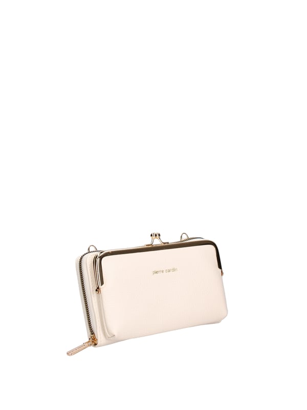 Cartera de mujer. El cierre es con cremallera. Los bolsillos internos tienen cremallera y tarjetero. Los bolsillos externos están ausentes. La bandolera es extraíble en cadena. Falta el mango. Hay dos compartimentos internos. El material externo es 100%PU. Internamente es 100% Poliéster. Medidas: 19x11x4 cm. Producto de moda