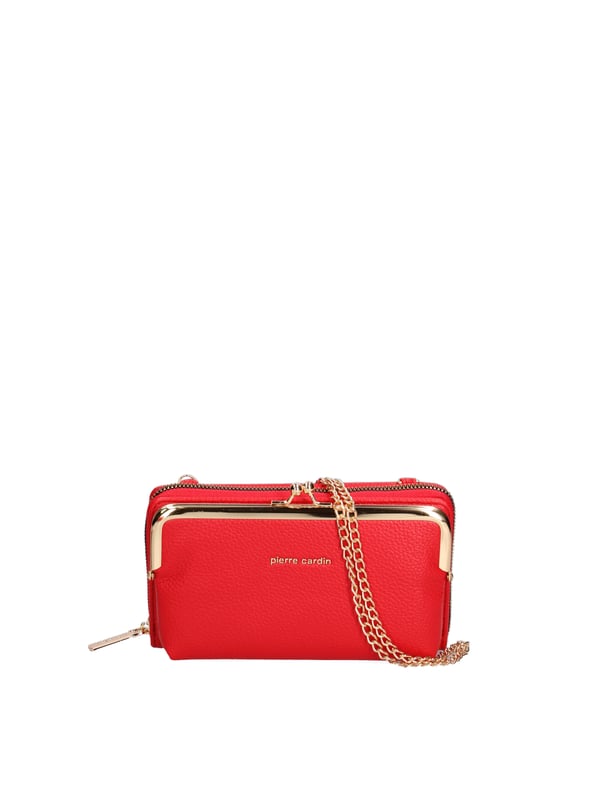 Cartera de mujer. El cierre es con cremallera. Los bolsillos internos tienen cremallera y tarjetero. Los bolsillos externos están ausentes. La bandolera es extraíble en cadena. Falta el mango. Hay dos compartimentos internos. El material externo es 100%PU. Internamente es 100% Poliéster. Medidas: 19x11x4 cm. Producto de moda