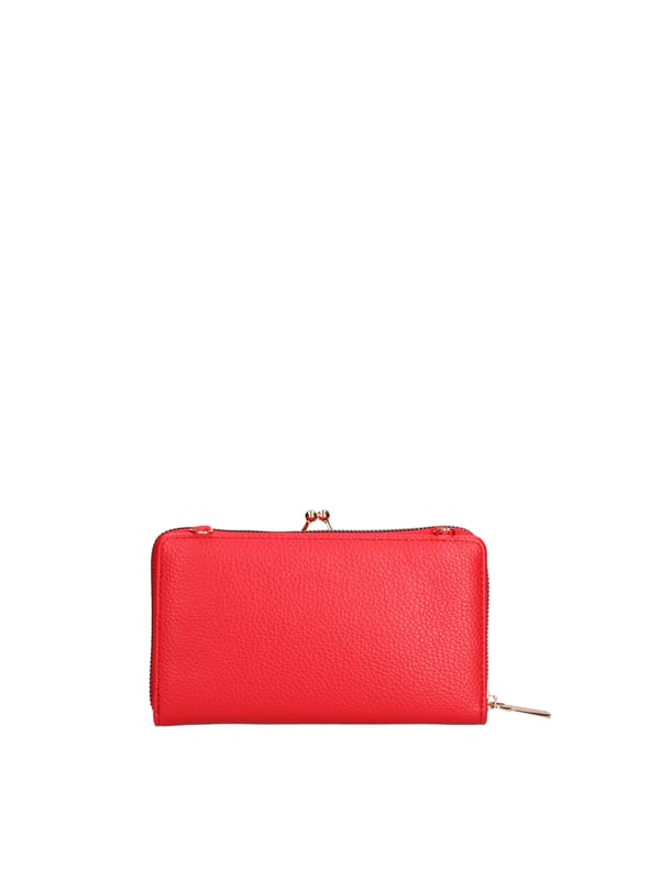Cartera de mujer. El cierre es con cremallera. Los bolsillos internos tienen cremallera y tarjetero. Los bolsillos externos están ausentes. La bandolera es extraíble en cadena. Falta el mango. Hay dos compartimentos internos. El material externo es 100%PU. Internamente es 100% Poliéster. Medidas: 19x11x4 cm. Producto de moda