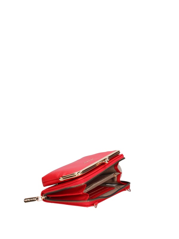 Cartera de mujer. El cierre es con cremallera. Los bolsillos internos tienen cremallera y tarjetero. Los bolsillos externos están ausentes. La bandolera es extraíble en cadena. Falta el mango. Hay dos compartimentos internos. El material externo es 100%PU. Internamente es 100% Poliéster. Medidas: 19x11x4 cm. Producto de moda