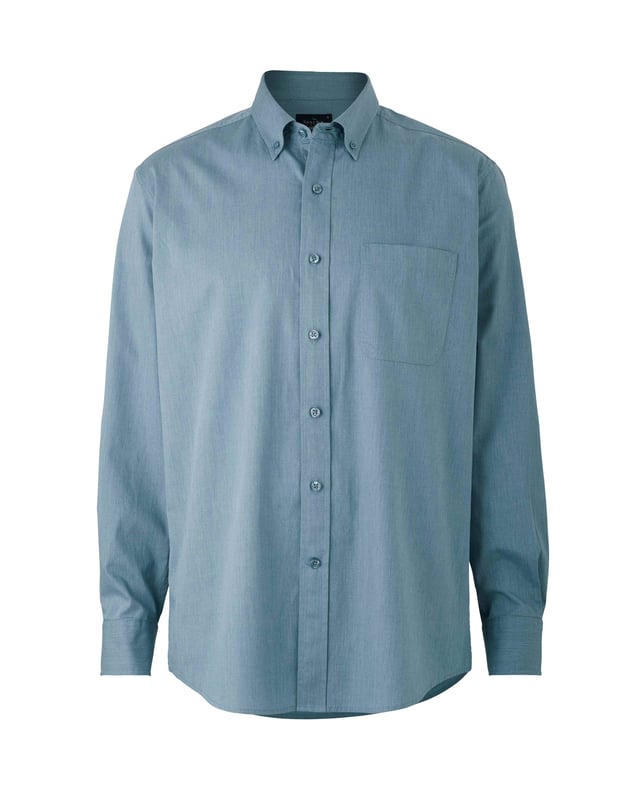 Introducing our melange button-down shirt in denim blue. A fine choice for smart-casual occasions, it looks just as good with a pair of jeans as it does with chinos or shorts. It's been given our easy-iron finish for ultimate convenience. 100% BCI cotton denim twill; fluid and supple; easy-iron finish. Generously proportioned classic fit. Button down collar. Twin needled to strengthen seams. Split yoke, long tails, chest pocket. Single cuff. Machine washable at 40°C. Shirt is presented in fully recyclable packaging.