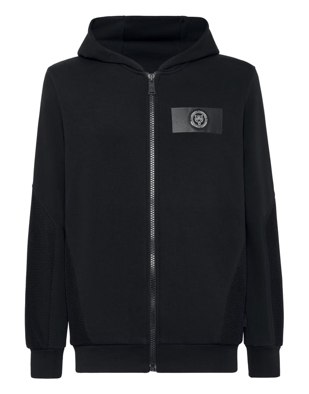 Maximize your training outcomes with this sweatjacket designed to push your limits.   Stretch cotton fleece   Mesh details   Logoed patch on thermo-sealed strap at left chest   Lined hood   Brand print on the back   Zip fastener   Two slit pockets   Rib knit hems