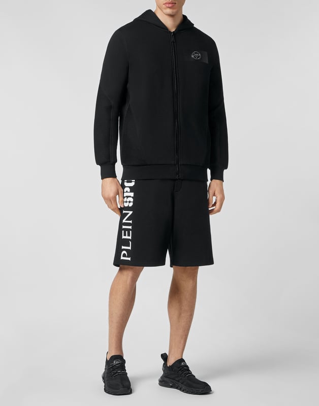 Maximize your training outcomes with this sweatjacket designed to push your limits.   Stretch cotton fleece   Mesh details   Logoed patch on thermo-sealed strap at left chest   Lined hood   Brand print on the back   Zip fastener   Two slit pockets   Rib knit hems