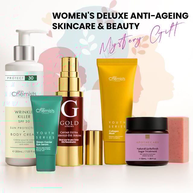 Discover the Radiant Youth Anti-Ageing Skincare Mystery Box, your ultimate solution to rejuvenate and unveil a youthful glow! This luxurious mystery box contains 5 carefully curated skincare products valued at over £200, designed to combat signs of ageing and enhance your natural beauty. Each product revitalises your skin with powerful anti-ageing ingredients, deeply hydrates to restore moisture balance and elasticity, and brightens your complexion while reducing the appearance of fine lines and dullness. Perfect for personal pampering or as a thoughtful gift, our vegan, cruelty-free, and dermatologist-tested products are suitable for all skin types and free from harmful chemicals. Indulge in a luxurious skincare experience and embrace your radiant skin journey today!