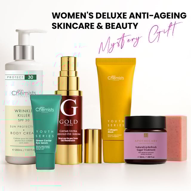 Discover the Radiant Youth Anti-Ageing Skincare Mystery Box, your ultimate solution to rejuvenate and unveil a youthful glow! This luxurious mystery box contains 5 carefully curated skincare products valued at over £200, designed to combat signs of ageing and enhance your natural beauty. Each product revitalises your skin with powerful anti-ageing ingredients, deeply hydrates to restore moisture balance and elasticity, and brightens your complexion while reducing the appearance of fine lines and dullness. Perfect for personal pampering or as a thoughtful gift, our vegan, cruelty-free, and dermatologist-tested products are suitable for all skin types and free from harmful chemicals. Indulge in a luxurious skincare experience and embrace your radiant skin journey today!