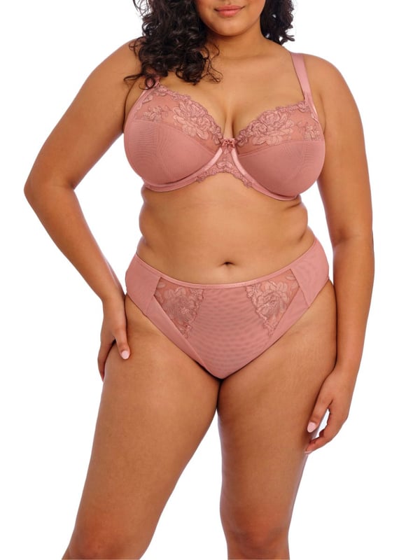 Elomi Teagan Plunge Bra. Underwired non padded plunge bra based on the beloved Matilda Plunge Bra with a low centre front, precision printed embroidery and smooth satin-look elastics. Product is recommended as hand wash only.