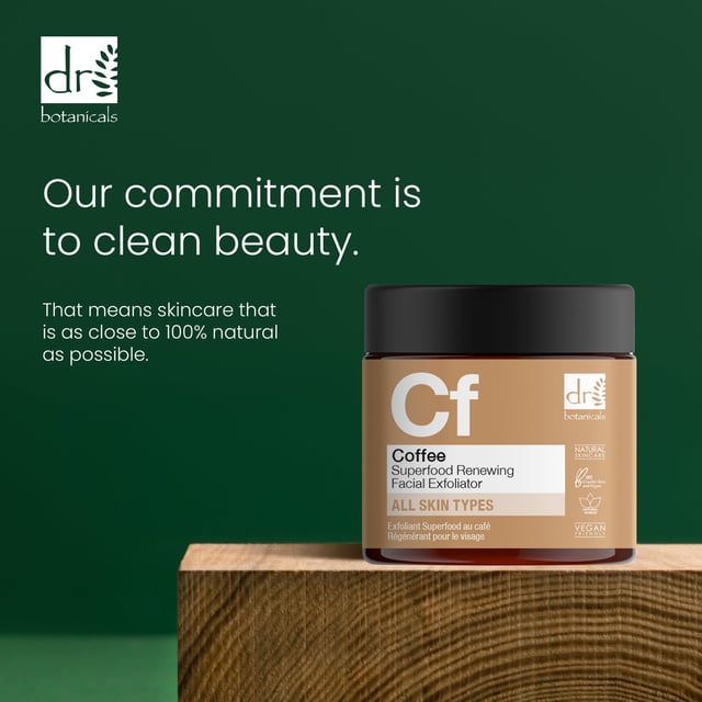 Dr Botanicals Coffee Superfood Renewing Facial Exfoliator 60ml Revitalise your skin with our Revitalising Coffee Exfoliator, designed specifically for dull, tired, and congested skin. This gentle yet effective exfoliant is suitable for all skin types and features nourishing Coffee Seed Extract and Shea Butter to buff away dead skin cells and purify pores, revealing a refreshed and luminous complexion. With natural walnut shell powder, it smooths and polishes your skin, while the invigorating coffee extract brightens and awakens your appearance. Perfect for regular use, this vegan and cruelty-free formula is free from parabens, sulfates, and artificial fragrances, ensuring a balanced, moisturised, and glowing skin. Experience the transformation – shop now and unveil your radiance!