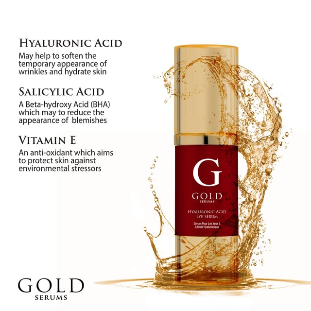 Gold Serums Hyaluronic Acid Eye Serum 15ml x 2 Duo Pack Revitalise your eyes with our Revitalising Eye Serum, expertly designed for those struggling with tired, dehydrated, and dull skin around the eyes. This luxurious serum combines the powerful hydrating properties of Hyaluronic Acid with soothing Aloe Vera and gentle exfoliating Salicylic Acid, ensuring a brighter, smoother appearance. Perfect for all skin types, including sensitive skin, this fast-absorbing, non-greasy formula deeply hydrates, calms irritation, and refines texture. Say goodbye to dark circles, puffiness, and dryness—just apply a small amount around the eye area morning and night for optimal results. Vegan, cruelty-free, and free from parabens and sulfates, our Revitalising Eye Serum is your ultimate solution for refreshed and youthful-looking eyes. Shop now and experience the transformative difference!