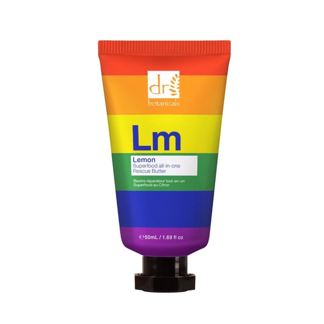 Dr Botanicals Pride Edition Lemon Superfood All-In-One Rescue Butter 50ml Transform your dry, dull skin with our Lemon Superfood Rescue Butter, the ultimate skin savior infused with nourishing Lemongrass Oil, Coconut Oil, and Almond Oil. This multi-purpose balm deeply moisturises and replenishes, reviving lackluster complexions for a radiant glow. Packed with antioxidants, it protects your skin from environmental stressors, while its fast-absorbing formula makes it perfect for use both morning and night. Suitable for all skin types, including sensitive skin, our vegan and cruelty-free butter is free from parabens, sulfates, and artificial fragrances. Experience instant relief from dryness and achieve silky, revitalised skin effortlessly. Apply a small amount to clean, dry skin as needed and discover the difference today!