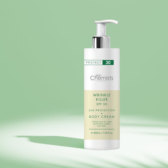 skinChemists Wrinkle Killer Sun Protection Body Cream SPF 30 200ml x 2 Duo Pack Introducing our Wrinkle Killer Sun Protection Body Cream SPF 30, the ultimate solution for hydration and sun protection. Formulated for all skin types, this lightweight and non-greasy cream is enriched with nourishing Aloe Barbadensis Leaf Juice and Persea Gratissima Oil, delivering deep hydration while shielding your skin from harmful UV rays. Experience a silky smooth texture and a youthful, radiant complexion as you combat sun damage and ageing. Easy to use, simply apply generously to clean, dry skin in the morning and reapply as needed for continuous protection. Suitable for sensitive skin, our vegan and cruelty-free formula is free from parabens, sulfates, and artificial fragrances. Shop now to give your skin the care it deserves!
