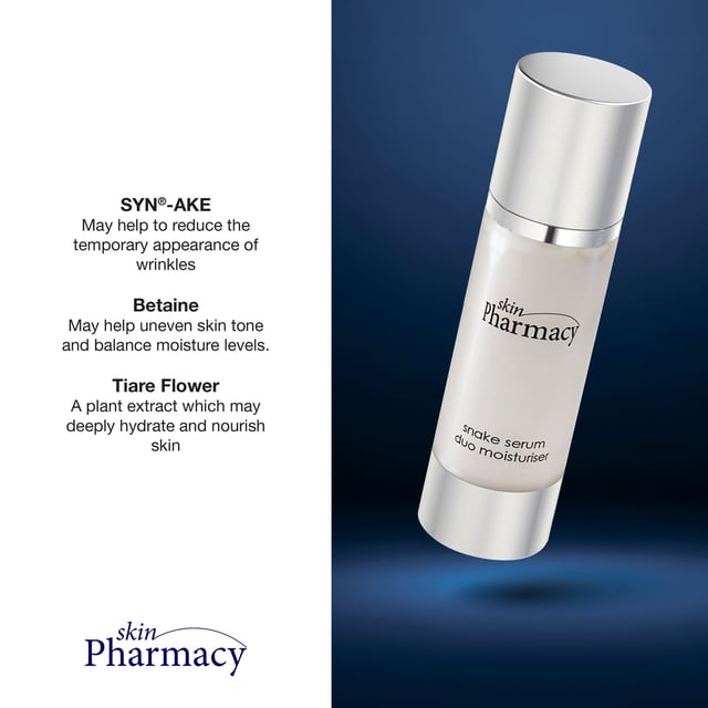 Discover the transformative power of our Snake Serum Duo Moisturiser, expertly formulated to hydrate, plump, and rejuvenate your skin for a vibrant complexion. Infused with nourishing Glycerin, Coconut Oil, and Tiare Flower Extract, this lightweight and fast-absorbing moisturiser is perfect for all skin types, including sensitive skin. Say goodbye to dryness and dullness as you enjoy lasting moisture and a radiant glow with every application. Vegan, cruelty-free, and free from parabens and sulfates, our dermatologist-approved formula is your daily essential for soft, smooth, and revitalised skin. Apply morning and night for optimal results and elevate your skincare routine today!