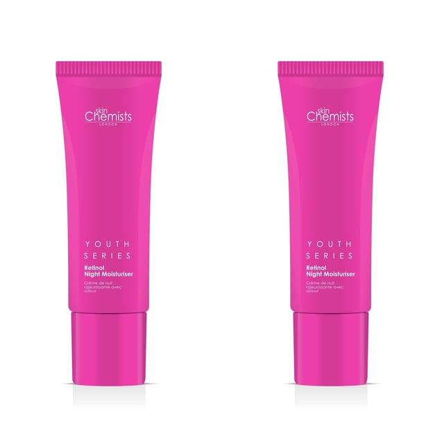 skinChemists Youth Series Retinol & Bakuchiol Night Moisturiser 50ml x 2 Duo Pack Transform your skincare routine with our Revitalising Retinol Night Moisturiser, designed for smooth, firm, and radiant skin while you sleep. This powerful formula, suitable for all skin types, combines Retinol, Bakuchiol, and Hyaluronic Acid to combat fine lines and signs of ageing. Experience intensive overnight care that smooths wrinkles, enhances elasticity, and deeply hydrates for a youthful glow. With dermatologist-approved, vegan, and cruelty-free ingredients, our moisturiser is free from parabens, sulfates, and artificial fragrances. Wake up to a revitalised complexion and enjoy a plumper, firmer visage by morning. Shop now to unlock the transformative benefits of our Revitalising Retinol Night Moisturiser!