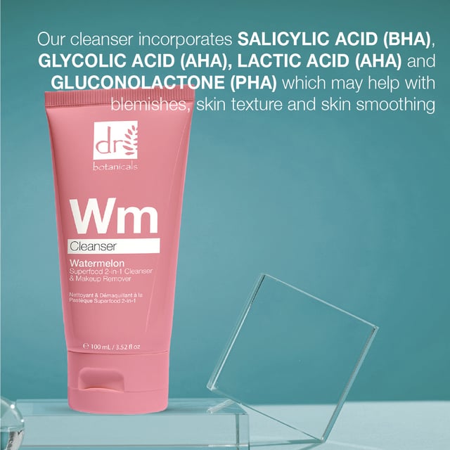 Discover the Watermelon Superfood Cleanser & Makeup Remover, your ultimate solution for all skin types seeking a radiant cleanse. Formulated with powerful ingredients like Salicylic Acid, Glycolic Acid, and Lactic Acid, this cleanser effectively targets blemishes and improves skin texture, leaving your complexion clearer and revitalised. Infused with natural watermelon seed oil, it enhances your skin's glow without any greasy residue, making it perfect for daily use. Suitable for sensitive skin, this vegan and cruelty-free formula is free from parabens, sulfates, and artificial fragrances. Experience the refreshing boost your skin deserves—apply morning and evening for best results and unveil your healthiest, glowing skin today!