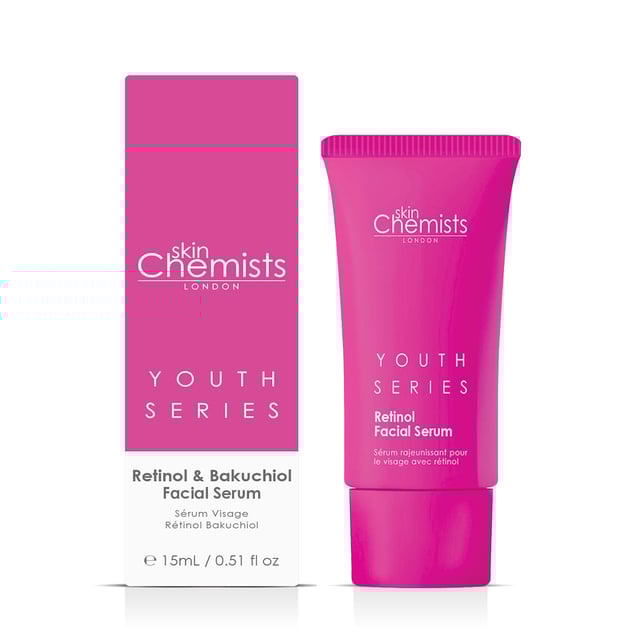 skinChemists Youth Series Retinol & Bakuchiol Facial Serum 30ml x 2 Duo Pack Introducing our Youthful Radiance Retinol Serum, the essential anti-ageing solution for achieving firmer, smoother, and more youthful skin. Designed for all skin types, this powerful serum combines Retinol and Bakuchiol to effectively minimise fine lines, balance excess oil, and lock in moisture for a refreshed complexion. Experience a revitalised appearance as our fast-absorbing, non-greasy formula delivers lasting hydration and a smooth, matte finish. Perfect for day or night use, simply apply 2-3 drops onto clean, dry skin and follow with your favorite moisturiser. Enjoy the benefits of a vegan, cruelty-free product that’s dermatologist-approved and free from parabens, sulfates, and artificial fragrances. Transform your skincare routine and embrace the radiant skin you deserve!