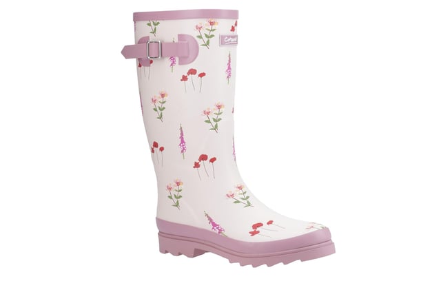 Designed with inspiration drawn from the rolling hills and blooming meadows of the Cotswolds, these tall wellington boots are a celebration of nature and comfort. The durable rubber uppers are adorned with delicate, hand-drawn wildflower illustrationseach one exclusive to Cotswold Shoes and created to reflect the vibrant flora found in our local landscapes. Not just pretty to look at, these wellies are built with practicality in mind. Tthe waterproof construction ensures your feet stay dry in wet weather. Inside, plush memory foam footbeds provide cushioned support, making these boots perfect for long countryside walks, gardening, or rainy-day errands.
 Whether you're exploring muddy paths or simply adding a floral touch to your everyday look, the Wildflower Tall Wellingtons offer the perfect blend of style, comfort, and functionality.
 - Durable rubber upper
 - Waterproof construction
 - Hand-drawn illustrations
 - Plush memory foam footbed
 - Cotswold branding