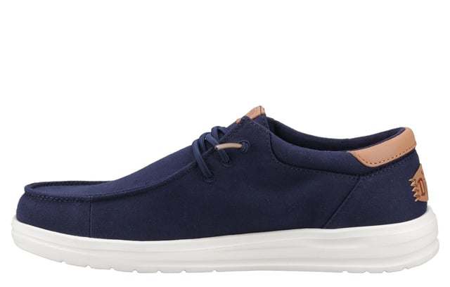 The Hey Dude Paul Shoes combine lightweight comfort with elevated casual styleperfect for wherever the day takes you. Designed with a soft canvas upper, leather detailing, and cushioned interior, they bring an upgraded look to everyday wear. The easy-on system and elastic laces make slipping them on a breeze, while the lightweight rubber traction outsole delivers featherweight comfort and reliable grip. Whether you're heading out for travel or just keeping it casual, these shoes are built to keep you moving with ease.
  Soft canvas upper with leather accents 
  Elastic laces for easy on/off wear 
  Removable foam insole for cushioned comfort
  Lightweight rubber traction outsole for grip and flexibility
  Hey Dude branding