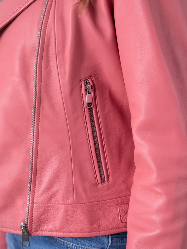 Thornhill Leather Biker Jacket in Pink Update your outerwear this season with the stunning Thornhill leather biker in pink. We've crafted this style from butter soft nappa leather, which is designed to last you years and get better the more you wear it. Thornhill features all the classic biker details, including an asymmetric zip front, lapel collar and adjustable side buckles. This is a luxurious, fresh wardrobe option you won't want to miss!