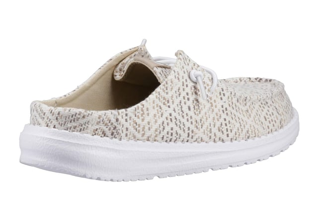 The Hey Dude Wendy Surf Baja Women's Mules are the perfect blend of laid-back style and ultimate comfort. Featuring a woven textile upper with a trendy surf baja-inspired design and a unique embroidered texture, these slip-ons exude casual coolness. The easy-on system, elastic laces, and lightweight flexible outsole make them travel-ready, while the removable foam insole offers plush cushioning for all-day comfort. Whether you're lounging or on the go, these mules will have you living your best relaxed life.
-Woven textile upper with surf baja-inspired design
- Unique embroidered texture for added style
- Slip-on design with elastic laces for easy wear
- Lightweight, flexible outsole ideal for travel
- Removable foam insole for plush all-day comfort
- Perfect for lounging or casual outings
- Hey Dude branding