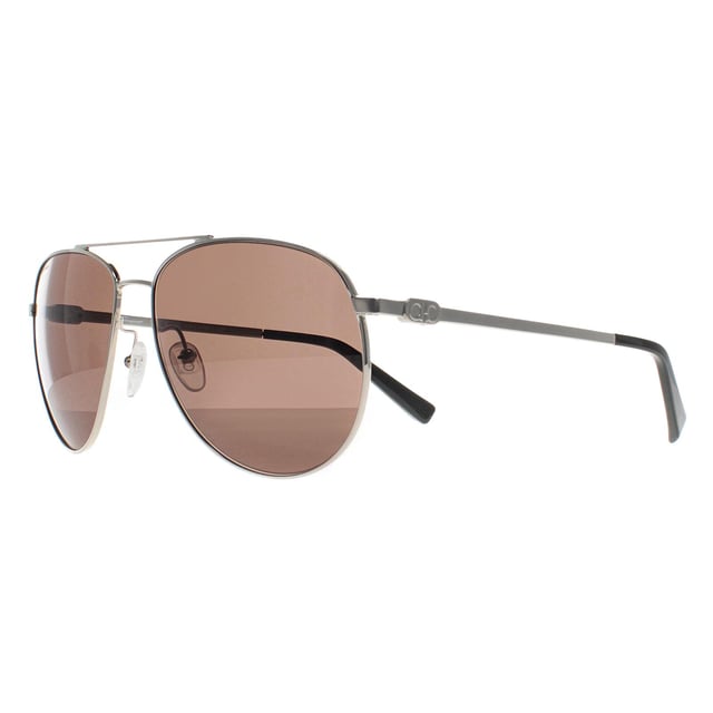 Salvatore Ferragamo Aviator Unisex Silver Brown Polarized SF157S  Sunglasses feature a bold frame that adds sophistication to any outfit. Designed for those who seek both fashion and function, these sunglasses protect your eyes while making a statement.